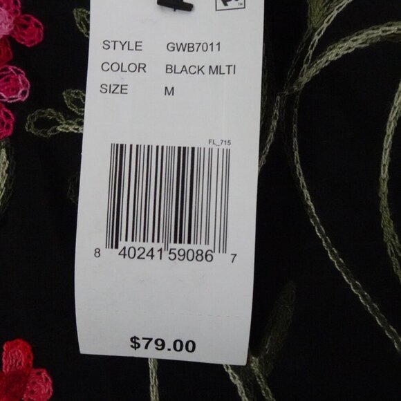 Calessa Embroidered Tunic Top Women's Size M Black Baby Doll Flowy Lined Boho - Picture 9 of 11